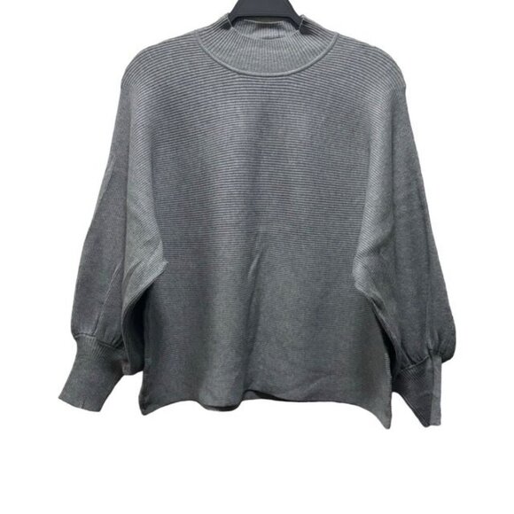 T Tahari Woman Monk Neck Balloon Sleeve Sweater In Heather Grey  Size 1X - Picture 2 of 8